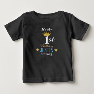 Personalised Elegant 1st birthday gold crown black Baby T-Shirt
