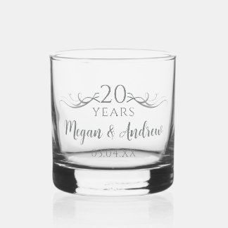 Personalised Elegant 20th Wedding Anniversary Gift Whiskey Glass