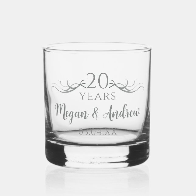 Personalised Elegant 20th Wedding Anniversary Gift Whiskey Glass (Front)