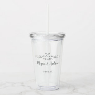 Personalised Elegant 25th Wedding Anniversary Acrylic Tumbler