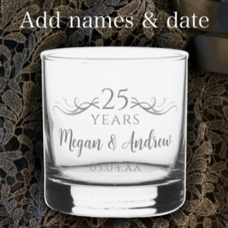 Personalised Elegant 25th Wedding Anniversary Gift Whiskey Glass