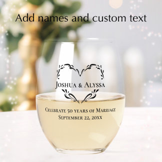 Personalised Elegant 50th Anniversary Gift Stemless Wine Glass