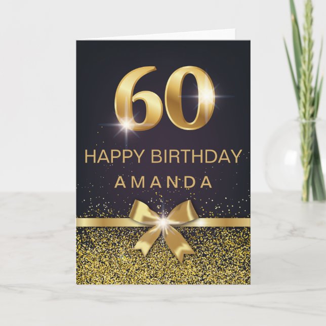 Personalised Elegant 60th Birthday Gold Glitter Card (Front)