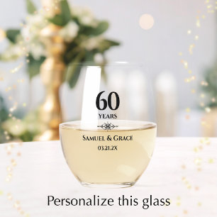Personalised Elegant 60th Diamond Anniversary Gift Stemless Wine Glass