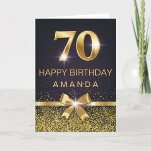 Personalised Elegant 70th Birthday Gold Glitter Card
