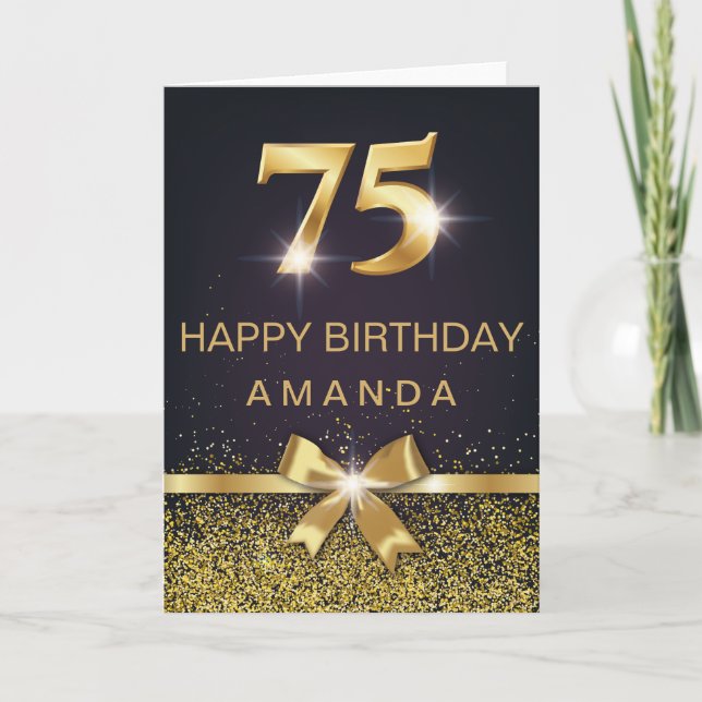 Personalised Elegant 75th Birthday Gold Glitter Card (Front)