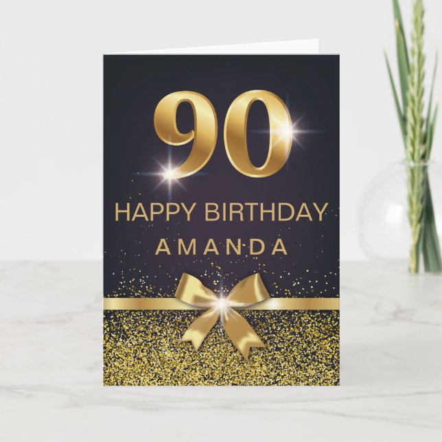 Personalised Elegant 90th Birthday Gold Glitter Card (Front)