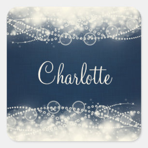 Personalised Elegant Abstract Lace and Pearls Square Sticker