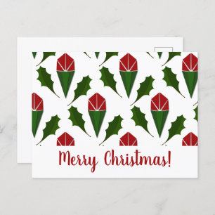 Personalised Elegant Abstract Red Roses and Holly Postcard