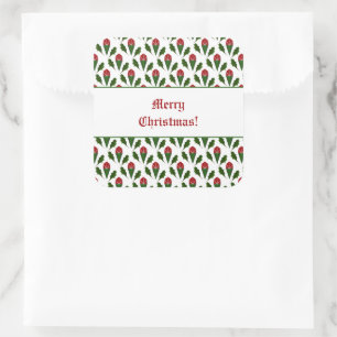 Personalised Elegant Abstract Red Roses and Holly Square Sticker