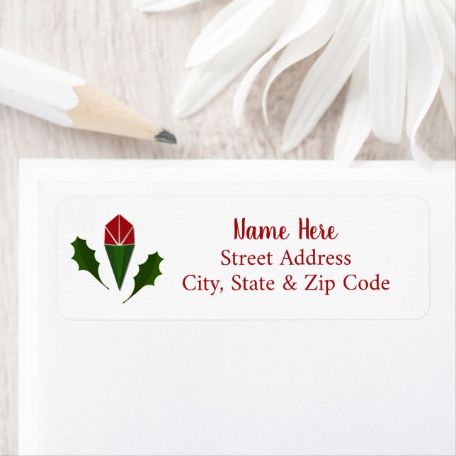 Personalised Elegant Abstract Red Roses & Holly (Insitu)