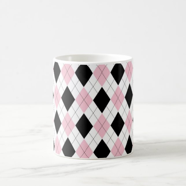 Personalised Elegant Argyle Pattern Pink & Black Coffee Mug (Center)