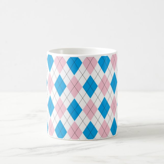 Personalised Elegant Argyle Pattern Pink & Blue Coffee Mug (Center)