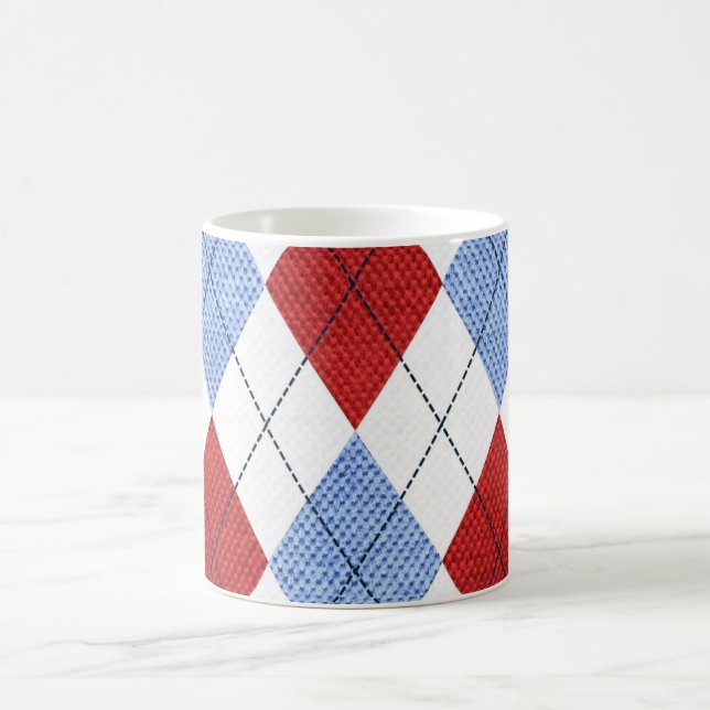 Personalised Elegant Argyle Pattern Red & Blue Coffee Mug (Center)