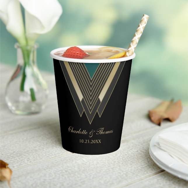 Personalised Elegant Art Deco Wedding Paper Cups (Insitu)