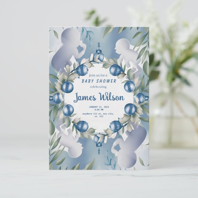 [Personalised] Elegant Baby Boy Shower Invitation (Standing Front)