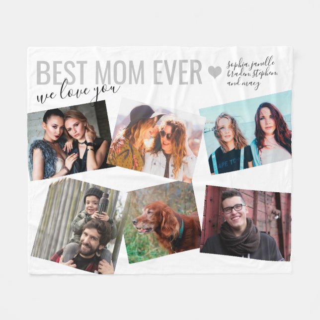 Personalised Elegant Best Mum Ever 6 Photo Fleece Blanket (Front (Horizontal))