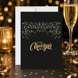 Personalised Elegant Black and Gold New Year Card
