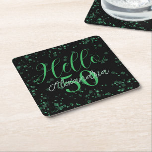 Personalised Elegant Black and Green 50th Birthday Square Paper Coaster