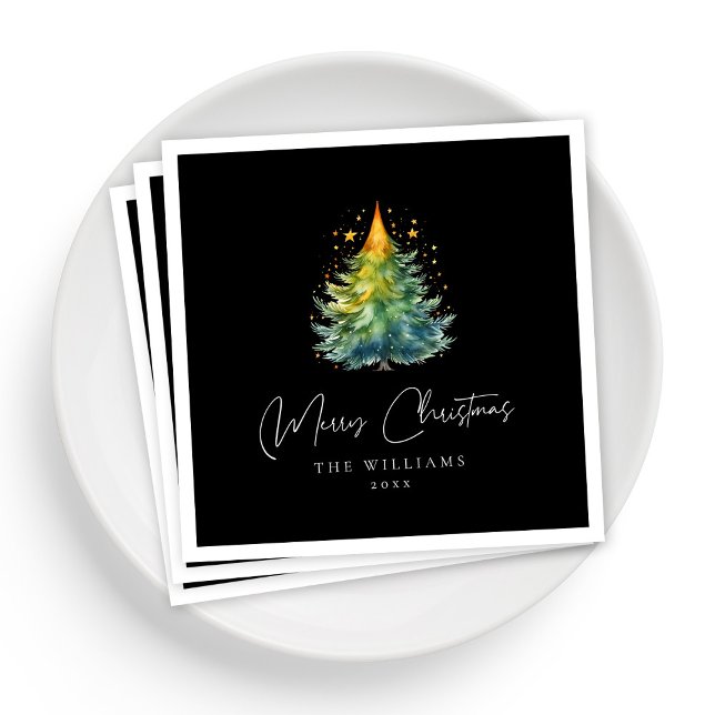Personalised Elegant Black and White Christmas Napkin (Personalized Elegant Black and White Christmas Napkins)