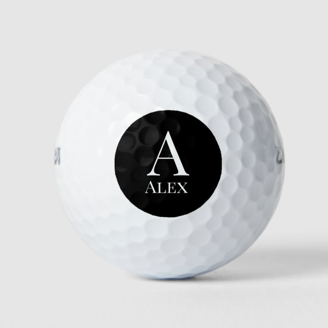 Personalised Elegant Black and White Monogram Name Golf Balls (Front)