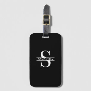 Personalised Elegant Black and White Monogram Name Luggage Tag
