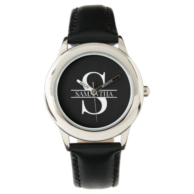 Personalised Elegant Black and White Monogram Name Watch (Front)