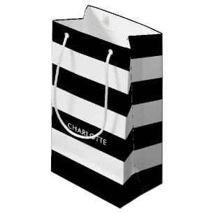 Personalised Elegant Black and white stripes line Small Gift Bag