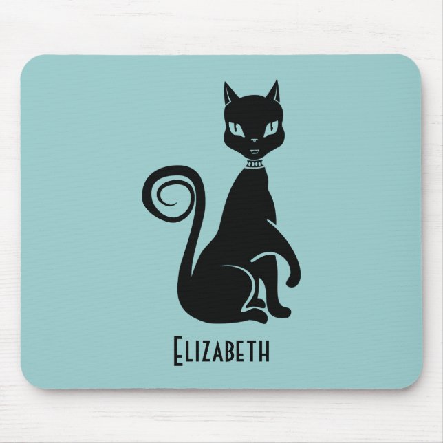 Personalised Elegant Black Cat Mouse Mat (Front)