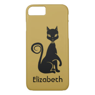 Personalised Elegant Black Cat on Gold Background iPhone 8/7 Case
