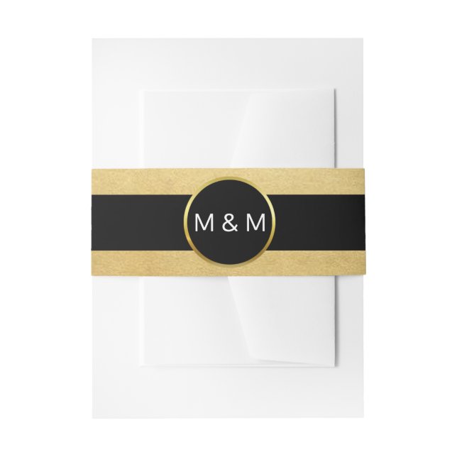 Personalised Elegant Black Faux Gold Foil Wedding Invitation Belly Band (Front Example)