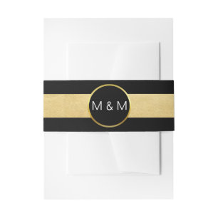Personalised Elegant Black Faux Gold Foil Wedding Invitation Belly Band