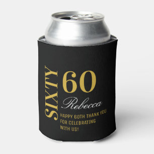 Personalised Elegant Black Gold 60 Birthday Party Can Cooler