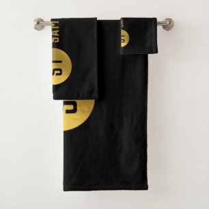 Personalised Elegant Black & Gold Modern Monogram Bath Towel Set