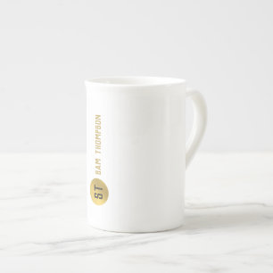 Personalised Elegant Black & Gold Modern Monogram Bone China Mug