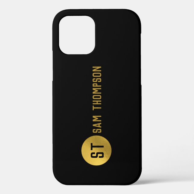 Personalised Elegant Black & Gold Modern Monogram Case-Mate iPhone Case (Back)