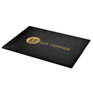 Personalised Elegant Black & Gold Modern Monogram Cutting Board
