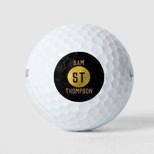 Personalised Elegant Black & Gold Modern Monogram Golf Balls
