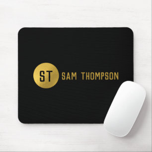 Personalised Elegant Black & Gold Modern Monogram Mouse Mat