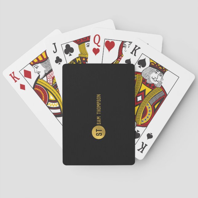 Personalised Elegant Black & Gold Modern Monogram Playing Cards (Back)
