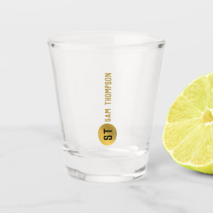 Personalised Elegant Black & Gold Modern Monogram Shot Glass