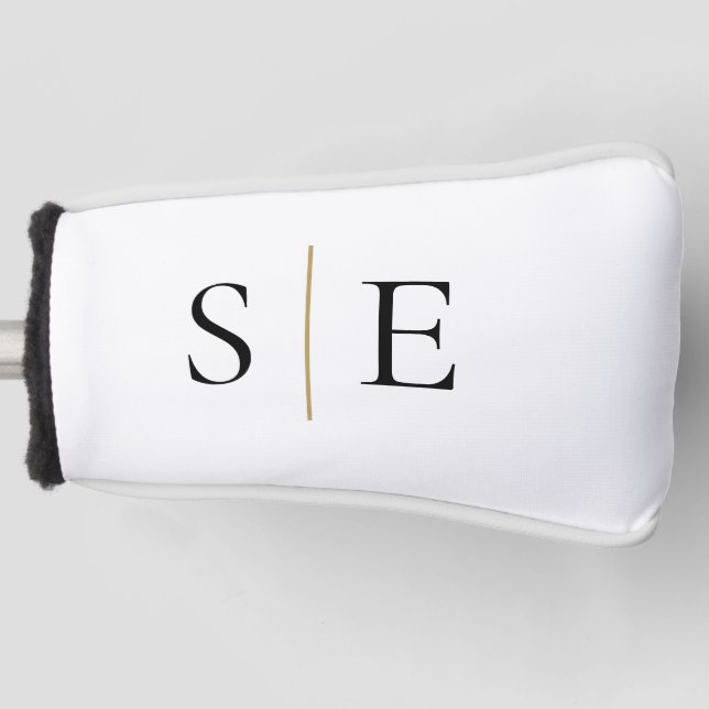 Personalised Elegant Black Gold Monogram Golf Head Cover (Front)