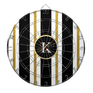 Personalised Elegant Black & Gold Stripes Monogram Dartboard