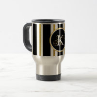 Personalised Elegant Black & Gold Stripes Monogram