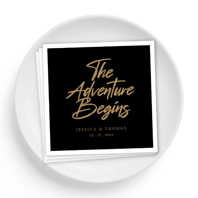 Personalised Elegant Black & Gold Wedding Cocktail Napkin (Personalized Elegant Black & Gold Wedding Cocktail Napkins)