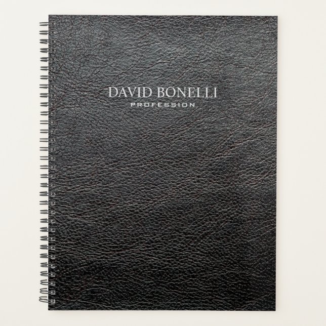 Personalised Elegant Black Leather Masculine Planner (Front)