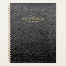 Personalised Elegant Black Leather Masculine Planner