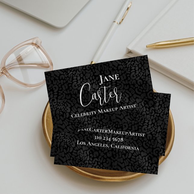 Personalised Elegant Black Leopard Makeup Artist Business Card (Creator Uploaded)