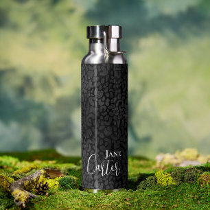 Personalised Elegant Black Leopard Water Bottle