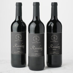 Personalised Elegant Black Monogrammed Wine Label